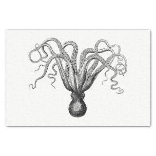 Vintage Stylized Octopus Drawing #8 Black Tissue Paper