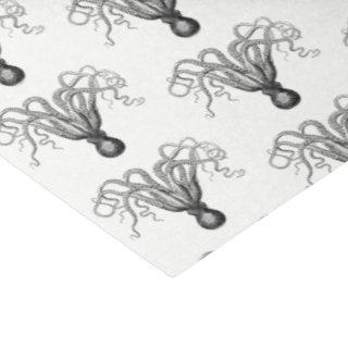 Vintage Stylized Octopus Drawing #8 Black Tissue Paper