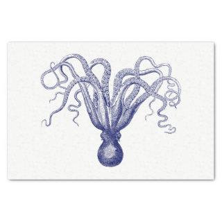 Vintage Stylized Octopus Drawing #8 Blue Tissue Paper