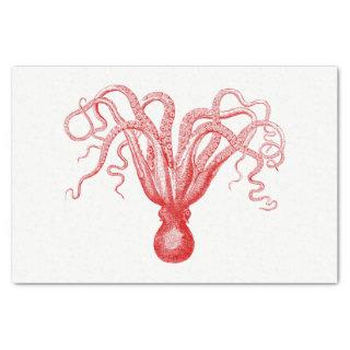 Vintage Stylized Octopus Drawing #8 Red Tissue Paper