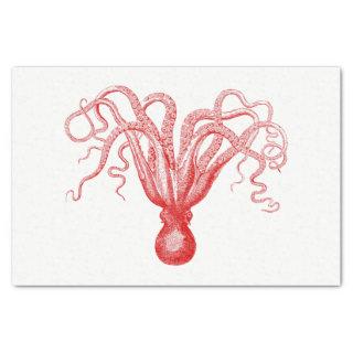 Vintage Stylized Octopus Drawing #8 Red Tissue Paper