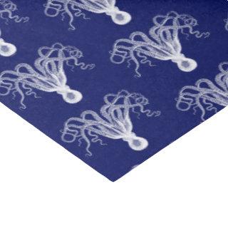 Vintage Stylized Octopus Drawing #8 White Blue bg Tissue Paper
