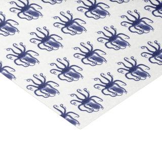 Vintage Stylized Octopus Drawing Spread Arms Blue Tissue Paper