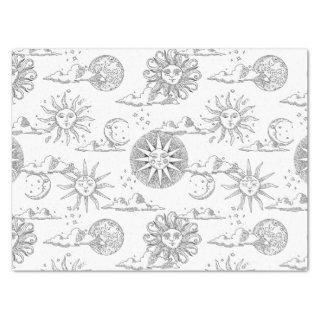 Vintage Sun Moon Celestial Pattern Black and White Tissue Paper