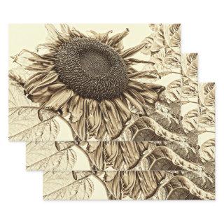 Vintage Sunflower Sepia Tone Old Style Decoupage  Sheets
