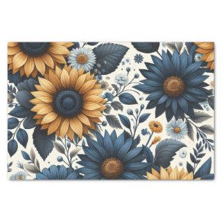 Vintage Sunflowers Navy Blue Daisies Decoupage Tissue Paper