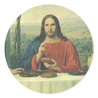 Vintage Supper At Emmaus with Jesus Christ Classic Round Sticker