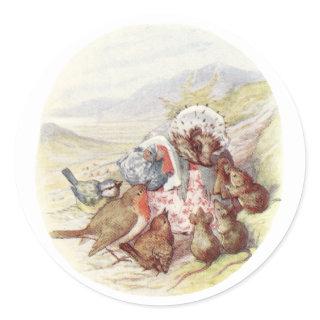 Vintage Tale of Mrs Tiggy Winkle Feeding th Birds Classic Round Sticker