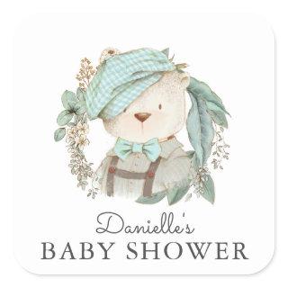 Vintage Teddy Bear Baby Shower for Boy Square Sticker