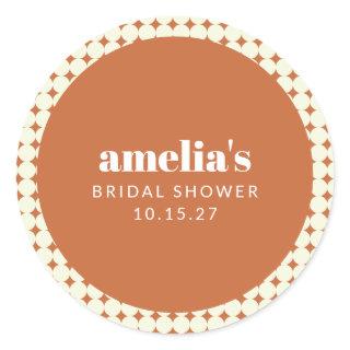 Vintage Terracotta Geometric Bridal Shower Custom Classic Round Sticker