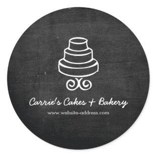 Vintage Tiered Cake Logo on Black Wood Bakery Classic Round Sticker