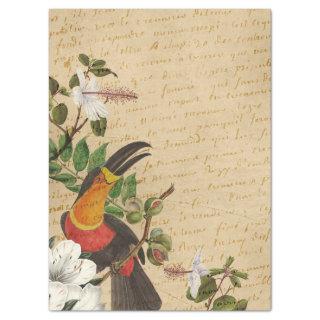 Vintage Toucan and Tropical Flower Decoupage Tissue Paper