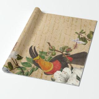 Vintage Toucan and Tropical Flower