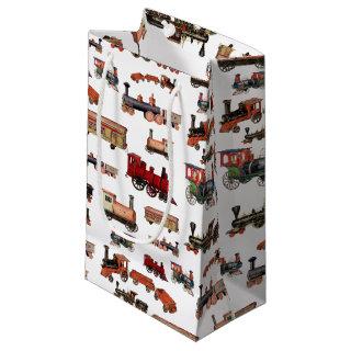 Vintage Toy Train Colorful Trains Pattern Small Gift Bag
