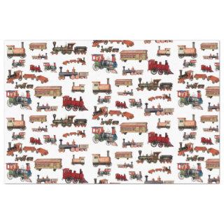 Vintage Toy Train Colorful Trains Pattern Tissue Paper