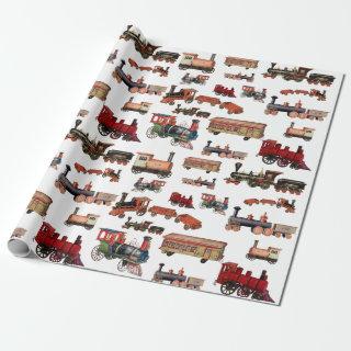 Vintage Toy Train Colorful Trains Pattern