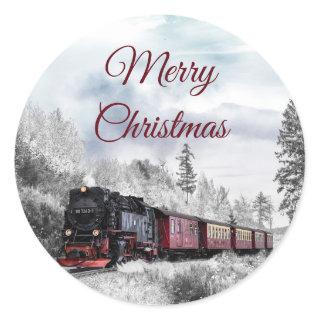 Vintage Train Travelling through Winter Landscape Classic Round Sticker