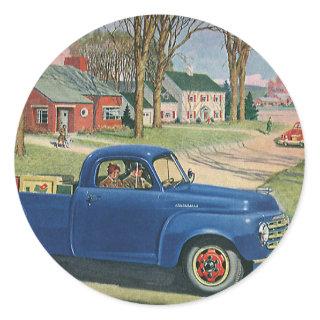 Vintage Transportation, Classic Blue Truck Classic Round Sticker