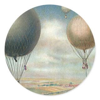 Vintage Transportation Hot Air Balloons, Dirigible Classic Round Sticker