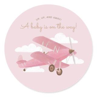 Vintage Travel Airplane Girl Baby Shower Classic Round Sticker