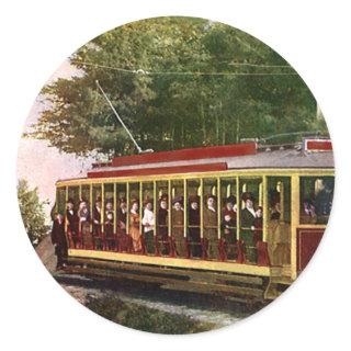 Vintage Travel and Transportation Electric Trolley Classic Round Sticker