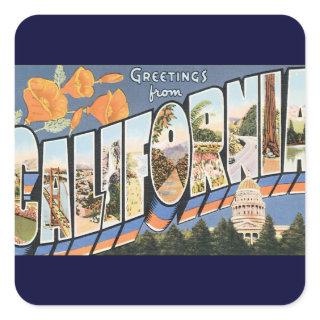 Vintage Travel, Greetings from California Poppies Square Sticker