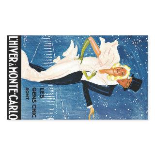 Vintage Travel, Love Romance Winter in Monte Carlo Rectangular Sticker
