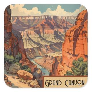 Vintage Travel Poster Grand Canyon Colorado River Square Sticker