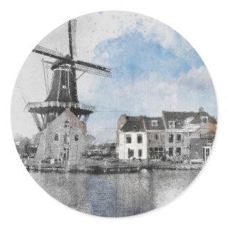 Vintage Travel Poster of Netherlands and mill Classic Round Sticker