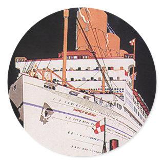 Vintage Travel Transportation Cruise Ship at Night Classic Round Sticker