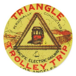Vintage Triangle Trolley Trip Pinback Button Classic Round Sticker