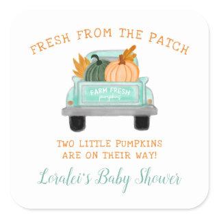 Vintage Truck 2 Pumpkins Twins Autumn Baby Shower Square Sticker