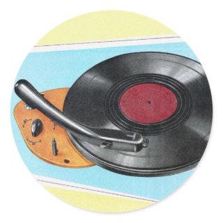 Vintage Turntable Phonograph Record Player Classic Round Sticker