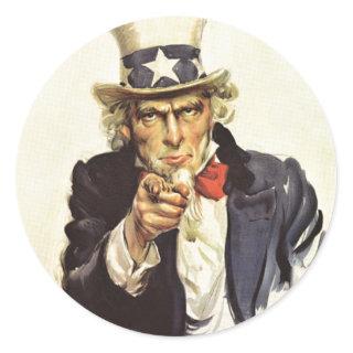 Vintage Uncle Sam I Want You WWI Propaganda USA Classic Round Sticker