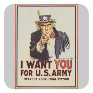 Vintage Uncle Sam I Want You WWI Propaganda USA Square Sticker