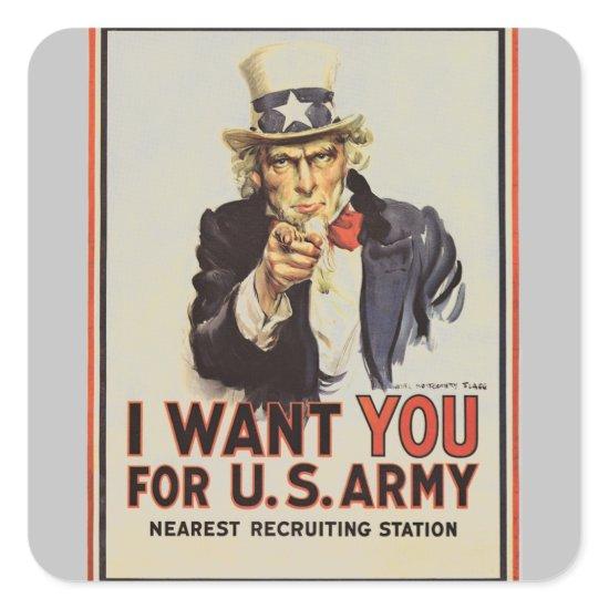 Vintage Uncle Sam I Want You WWI Propaganda USA Square Sticker