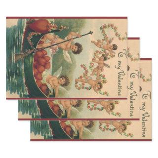 Vintage Valentine's Day, Victorian Cherubs in Boat  Sheets