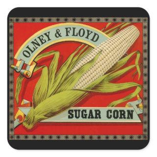 Vintage Vegetable Label, Olney & Floyd Sugar Corn Square Sticker