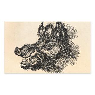 Vintage Vicious Wild Boar w Tusks Template Rectangular Sticker