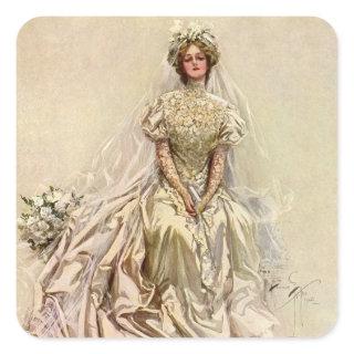 Vintage Victorian Bride, Antique Bridal Portrait Square Sticker