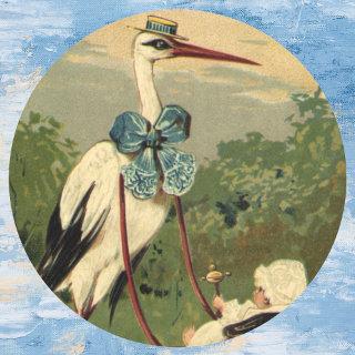 Vintage Victorian Stork and Baby Carriage Classic Round Sticker