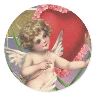 Vintage Victorian Valentine's Day Cupid with Heart Classic Round Sticker