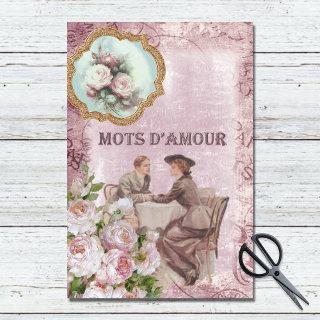 Vintage Victorian Words of Love Pink Decoupage Tissue Paper
