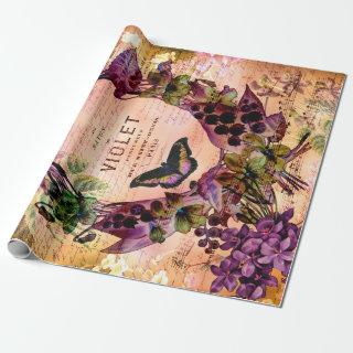 Vintage Violet Butterfly Ephemera Decoupage  Tissu