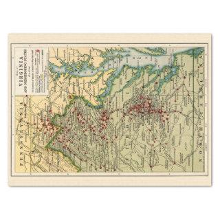 Vintage Virginia Civil War Battles Map Decoupage Tissue Paper