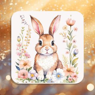 Vintage Watercolor Bunny Rabbit Easter Square Sticker