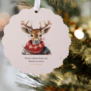 Vintage Watercolor Deer &. Merry Christmas Ornament Card
