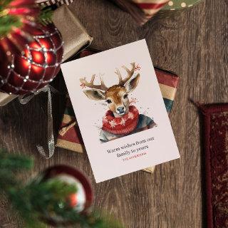 Vintage Watercolor Deer &. Merry Christmas Postcard