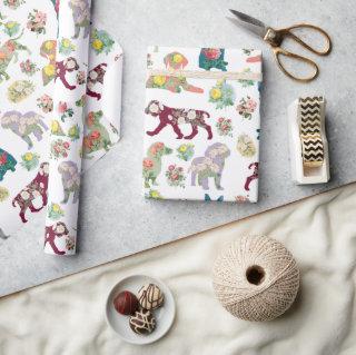 Vintage Watercolor Flowers & Dogs Pattern