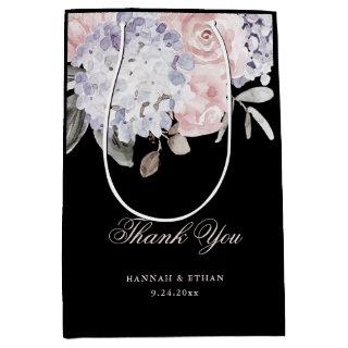 Vintage Watercolor Hydrangea on Black | Wedding Medium Gift Bag